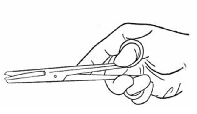 Correct posture for holding surgical scissors